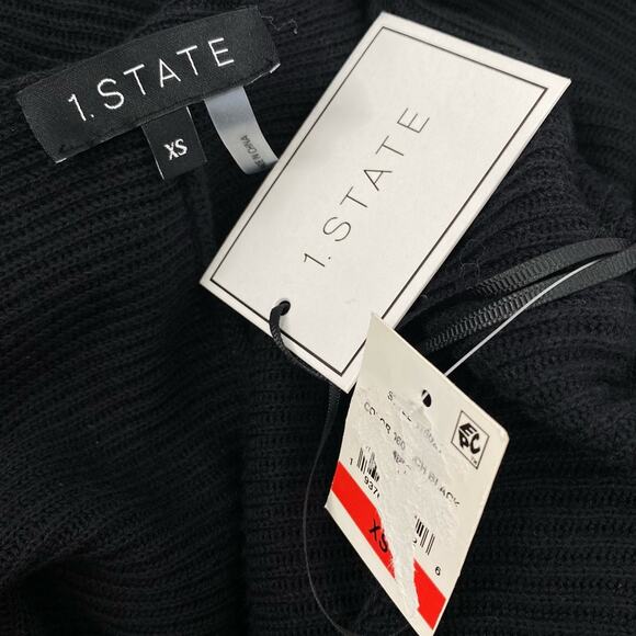 NWT 1STATE Black Ribbed Balloon Sleeve V Neck Sweater Size XS Boho Casual - Picture 8 of 9